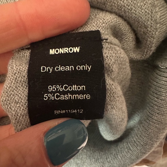 Monrow Gray Crew Neck Camo Contrast Cashmere Blend Sweater Sz XS - Picture 4 of 5